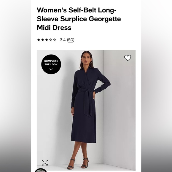 Women's Self-Belt Long-Sleeve Surplice Georgette Midi Dress - Picture 1 of 6